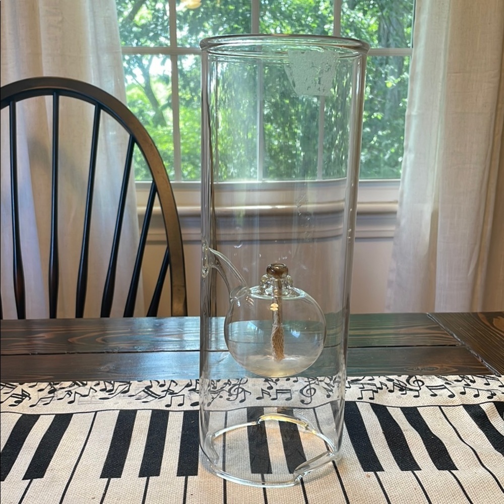 Oil Candle Lamp Handblown Kerosene Holder with Wick Intricate Accent